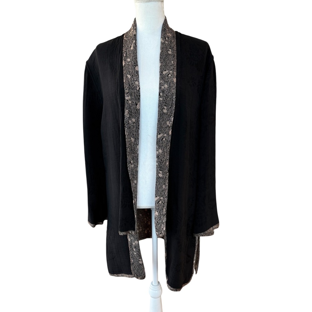 CITRON Santa Monica Collection‎ Black Floral Trim Kimono Cardigan Jacket XS